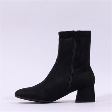 Wonders Anan Low Block Heel Stretch Boot - Black Suede